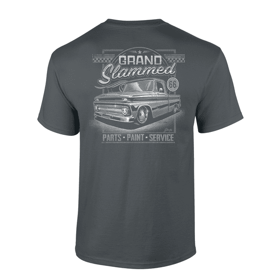 Trenz Shirt Company '66 Grand Slammed Parts, Paints, Service Short Sleeve Mens Graphic T-Shirt-Charcoal-4xl