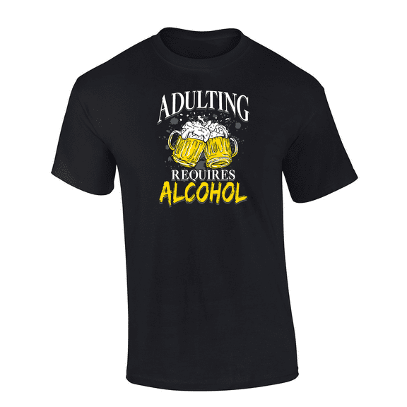 Trenz Shirt Company Adulting Requires Alcohol Mens Funny Short-Sleeve T-Shirt-Black-4xl