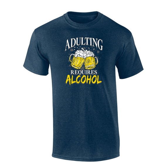 Trenz Shirt Company Adulting Requires Alcohol Mens Funny Short-Sleeve T-Shirt-Heather Navy-5xl