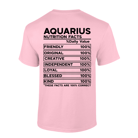 Trenz Shirt Company Aquarius Zodiac Nutrition Facts Graphic Short-Sleeve T-Shirt-Light Pink-large