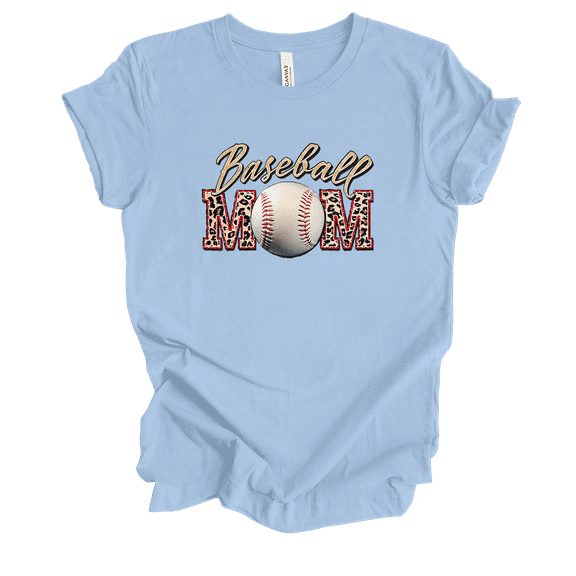 Trenz Shirt Company Baseball Mom Leopard Lettering Short Sleeve Womens Graphic T-Shirt-Baby Blue-medium