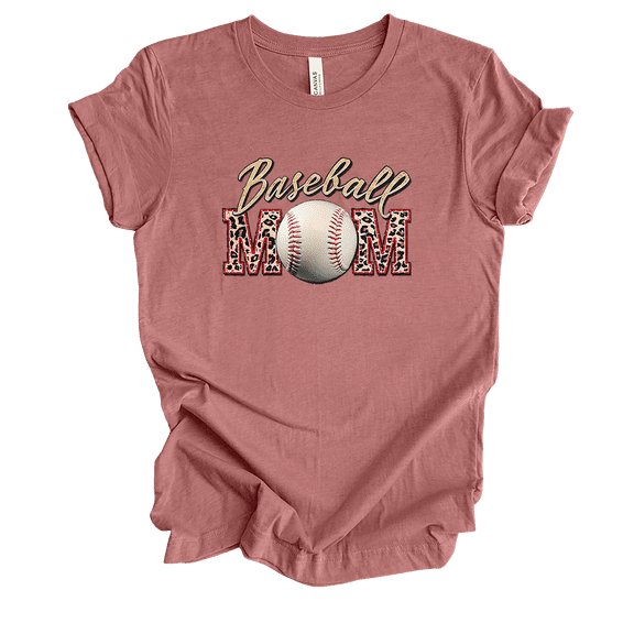 Trenz Shirt Company Baseball Mom Leopard Lettering Short Sleeve Womens Graphic T-Shirt-Heather Mauve-xl