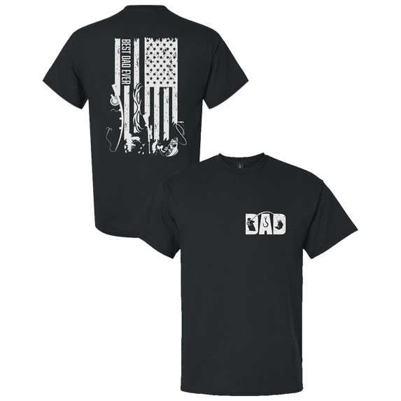 Trenz Shirt Company Best Dad Ever Shirt – Distressed Hunting & Fishing Flag Tee, Father’s Day Gift for Outdoorsman Dads, Black-5X-Large