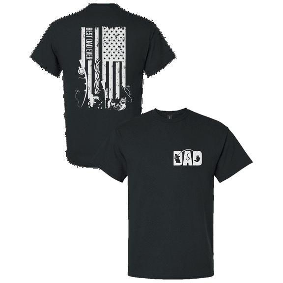 Trenz Shirt Company Best Dad Ever Shirt – Distressed Hunting & Fishing Flag Tee, Father’s Day Gift for Outdoorsman Dads, Black-X-Large
