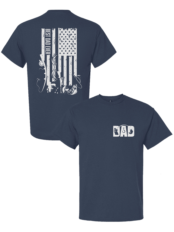 Best Dad Ever Shirt – Distressed Hunting & Fishing Flag Tee, Father’s Day Gift for Outdoorsman Dads, Blue Dusk-Large