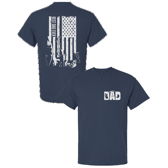 Trenz Shirt Company Best Dad Ever Shirt – Distressed Hunting & Fishing Flag Tee, Father’s Day Gift for Outdoorsman Dads, Blue Dusk-XX-Large