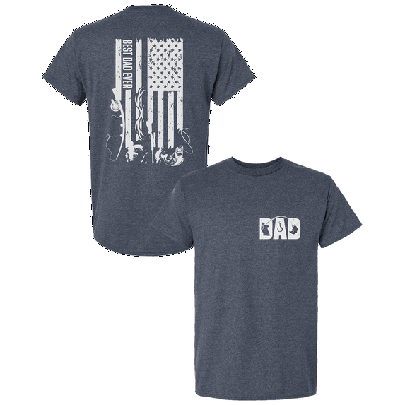 Trenz Shirt Company Best Dad Ever Shirt – Distressed Hunting & Fishing Flag Tee, Father’s Day Gift for Outdoorsman Dads, Heather Navy-4X-Large