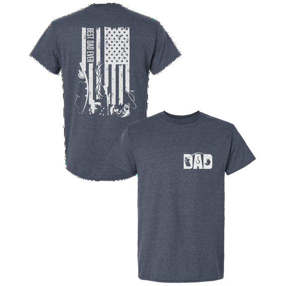 Trenz Shirt Company Best Dad Ever Shirt – Distressed Hunting & Fishing Flag Tee, Father’s Day Gift for Outdoorsman Dads, Heather Navy-X-Large