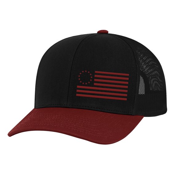 Trenz Shirt Company Betsy Ross Red Flag Adult Trucker Hat-Black/Red/Black