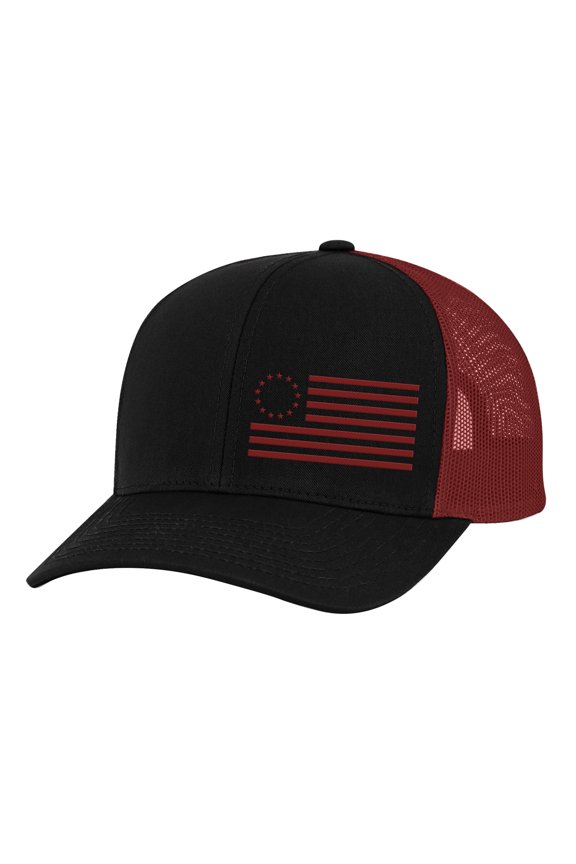 Betsy Ross Red Flag Adult Trucker Hat-Black/Red