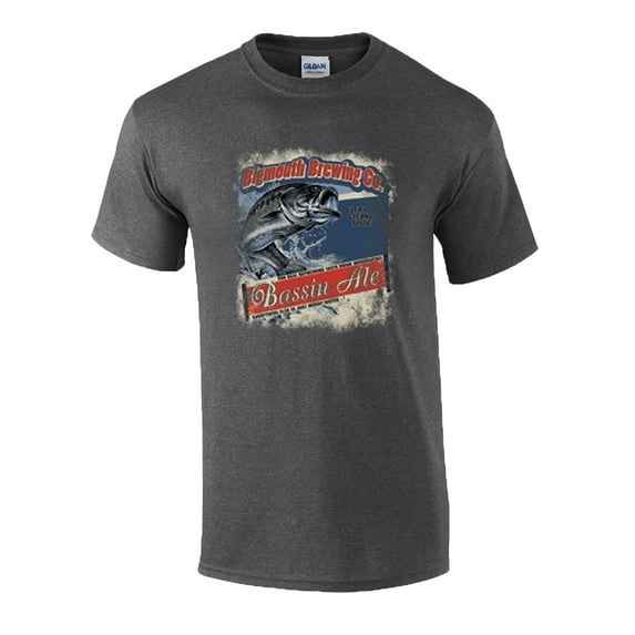 Trenz Shirt Company BigMouth Brewing Co Bassin Ale Funny Fishing Adult Short Sleeve T-shirt-Dark Heather-Small