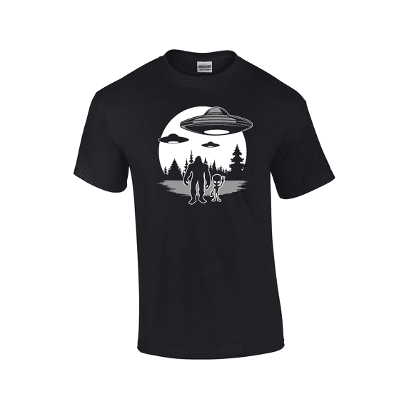 Trenz Shirt Company Bigfoot Aliens UFOS Wilderness Legends Mystical Beings Short Sleeve Men's Graphic T-Shirt-Black-xxl