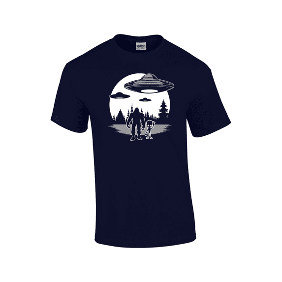 Trenz Shirt Company Bigfoot Aliens UFOS Wilderness Legends Mystical Beings Short Sleeve Men's Graphic T-Shirt-Navy-xl