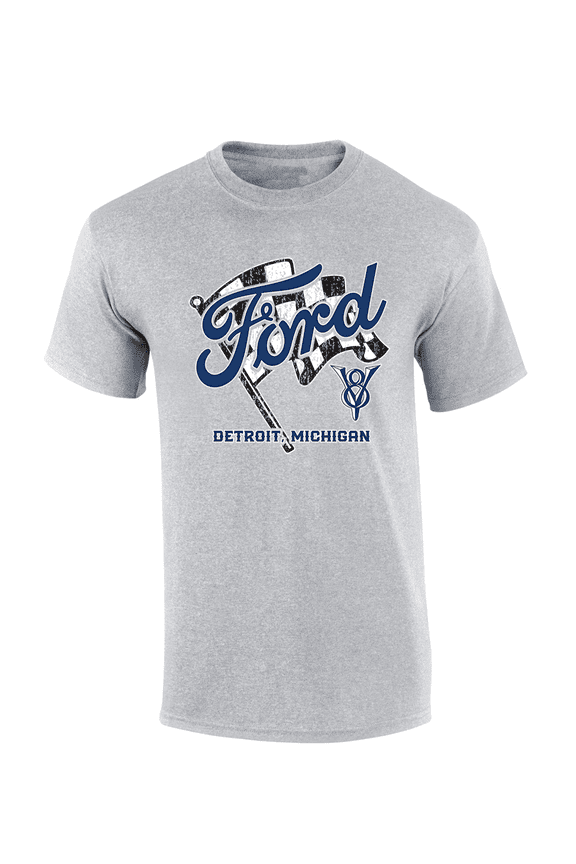 Black and White Checkered Flag Ford Detroit, MI Short-Sleeve Mens T-Shirt-Sports Grey-xl