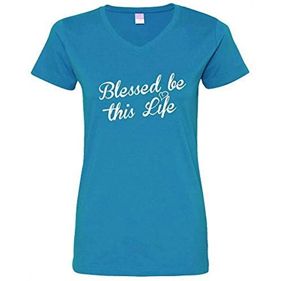 Trenz Shirt Company Blessed Be This Life Ladies V-Neck Jersey Tee-Cobalt Blue-Medium