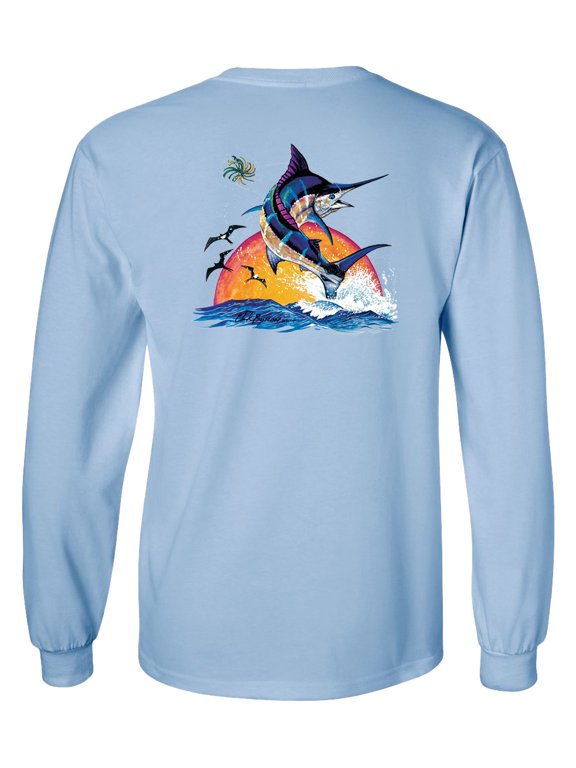 Blue Marlin Sunset Unisex Long Sleeve Shirt -Light Blue-small