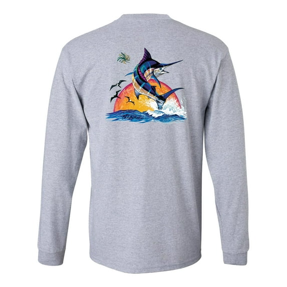 Trenz Shirt Company Blue Marlin Sunset Unisex Long Sleeve Shirt -Sports Grey-large
