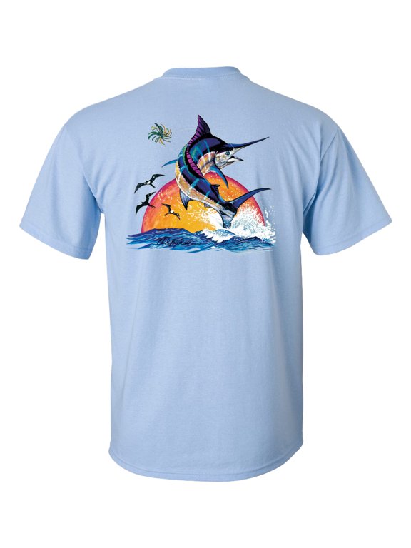 Blue Marlin Sunset Unisex Short Sleeve T-shirt-Light Blue-Small