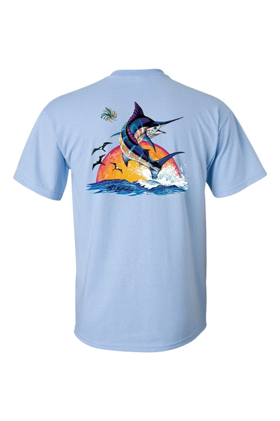 Blue Marlin Sunset Unisex Short Sleeve T-shirt-Light Blue-Small
