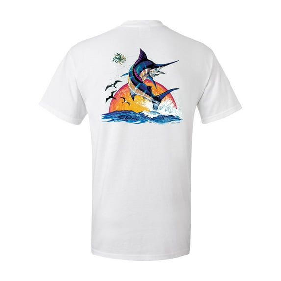 Trenz Shirt Company Blue Marlin Sunset Unisex Short Sleeve T-shirt-White-2XL