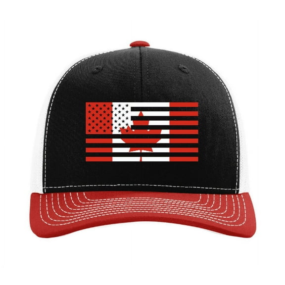 Trenz Shirt Company Canada USA Flag Mesh Back Trucker Hat-Black/Red/White