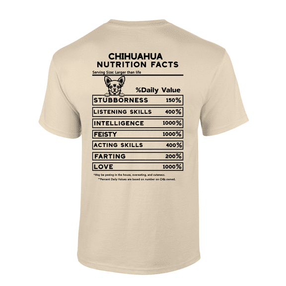 Trenz Shirt Company Chihuahua Nutrition Facts Graphic Short-Sleeve T-Shirt-Sand-small
