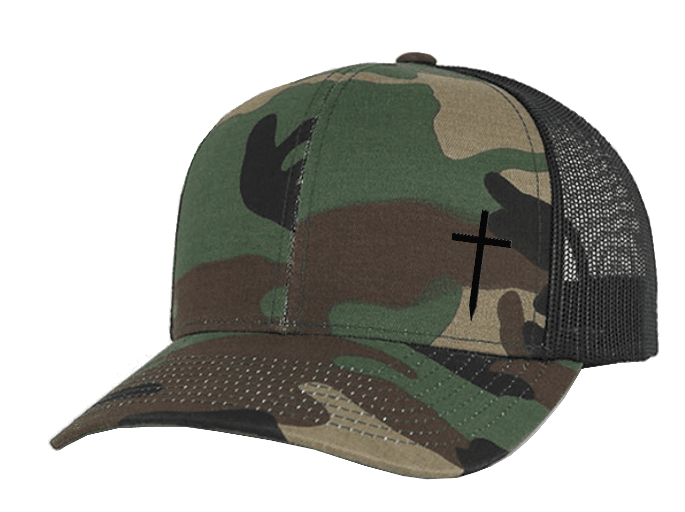 Trenz Shirt Company Christian Embroidered Cross Hat, Army/Black