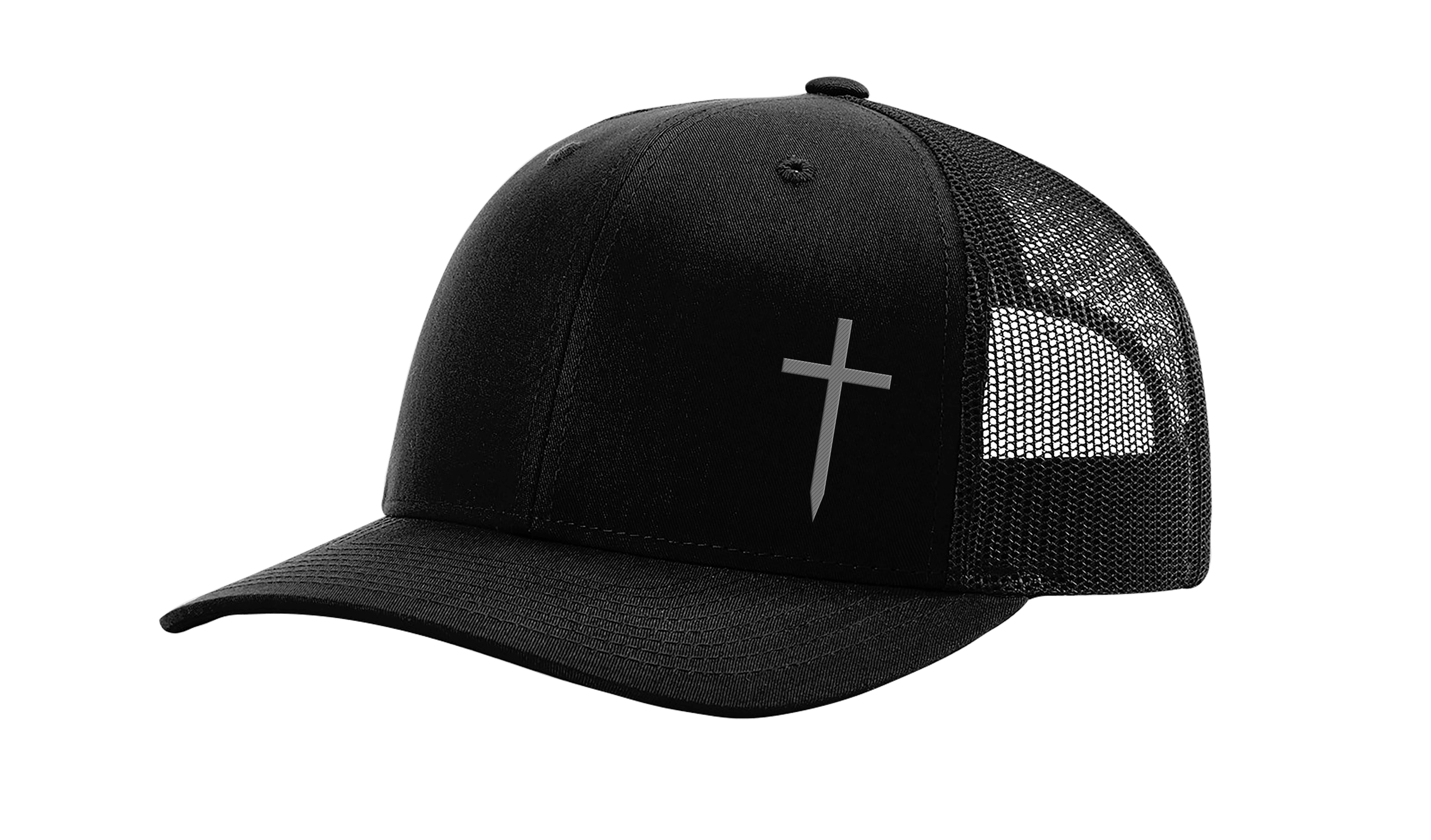 Trenz Shirt Company Christian Embroidered Cross Hat, Black/Black