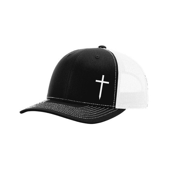 Trenz Shirt Company Christian Embroidered Cross Hat, Black/White