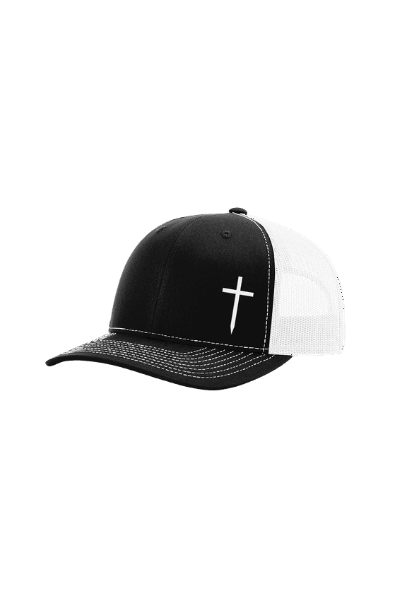 Christian Embroidered Cross Hat, Black/White