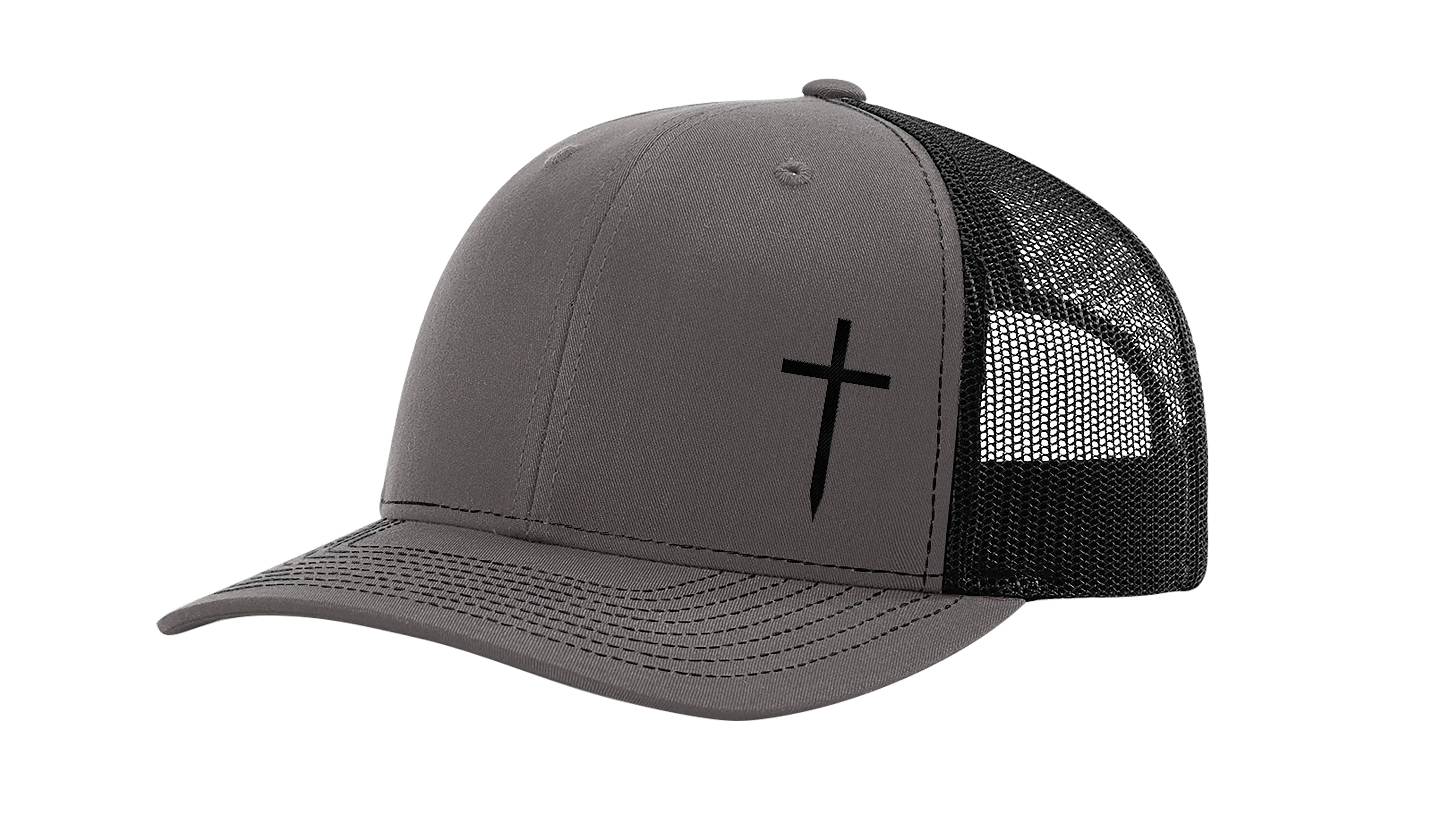Trenz Shirt Company Christian Embroidered Cross Hat, Charcoal/Black