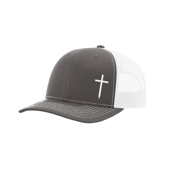 Trenz Shirt Company Christian Embroidered Cross Hat, Charcoal/White