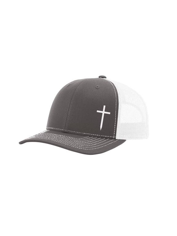 Christian Embroidered Cross Hat, Charcoal/White