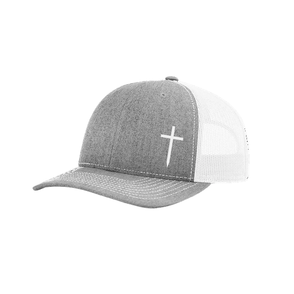 Trenz Shirt Company Christian Embroidered Cross Hat, Heather Grey/White