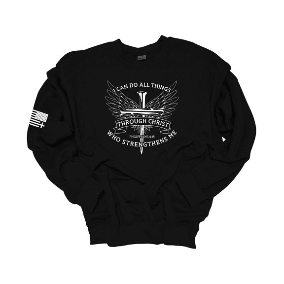 Trenz Shirt Company Christian I Can Do All Things Through Christ Philippians 4:13 Long-Sleeve Crewneck Sweatshirt -Black-xxl