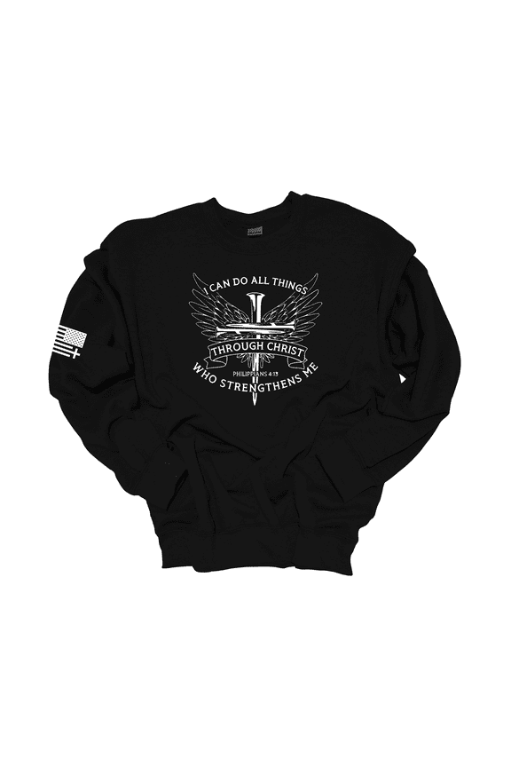 Christian I Can Do All Things Through Christ Philippians 4:13 Long-Sleeve Crewneck Sweatshirt -Black-xxl