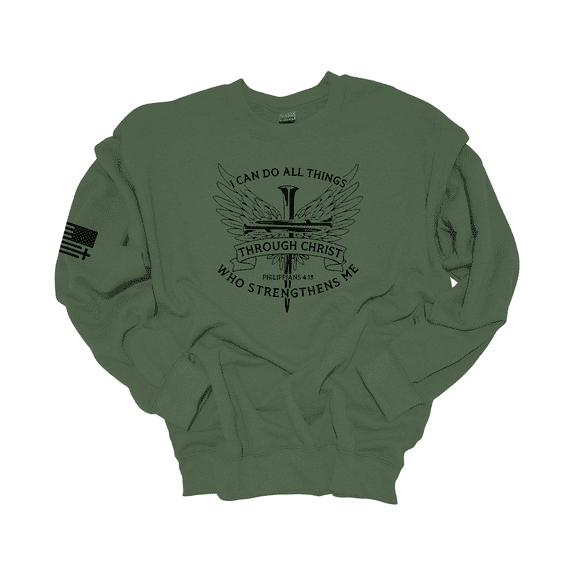 Trenz Shirt Company Christian I Can Do All Things Through Christ Philippians 4:13 Long-Sleeve Crewneck Sweatshirt -Military-xxl