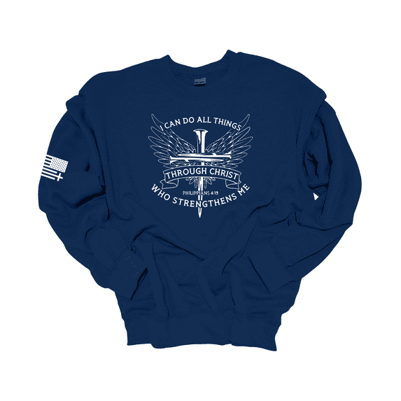 Trenz Shirt Company Christian I Can Do All Things Through Christ Philippians 4:13 Long-Sleeve Crewneck Sweatshirt -Navy-xxl