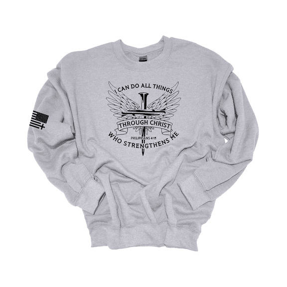 Trenz Shirt Company Christian I Can Do All Things Through Christ Philippians 4:13 Long-Sleeve Crewneck Sweatshirt -Sports Grey-medium