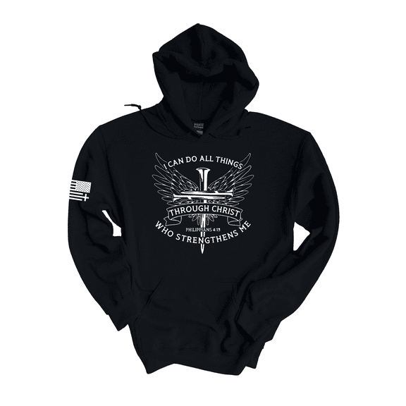 Trenz Shirt Company Christian I Can Do All Things Through Christ Philippians 4:13 Long-Sleeve Hoodie -Black-5xl