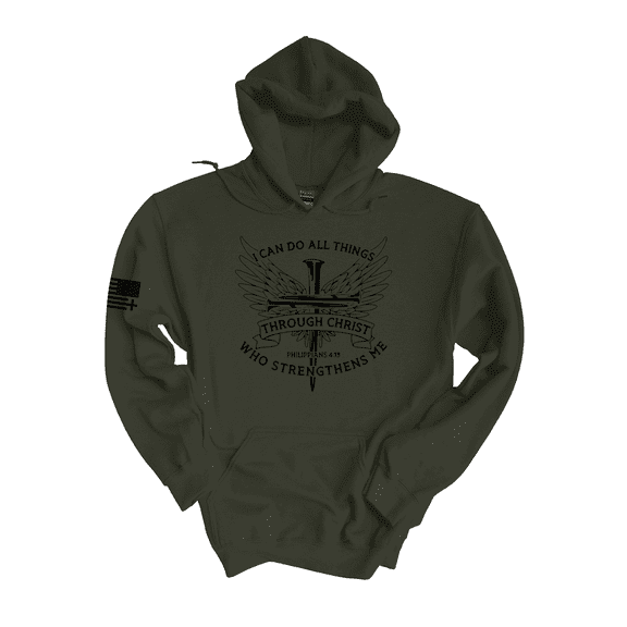 Trenz Shirt Company Christian I Can Do All Things Through Christ Philippians 4:13 Long-Sleeve Hoodie -Military-5xl