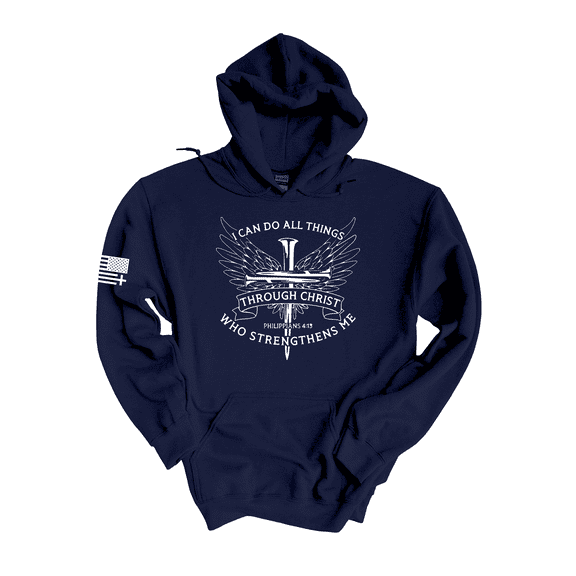 Trenz Shirt Company Christian I Can Do All Things Through Christ Philippians 4:13 Long-Sleeve Hoodie -Navy-medium