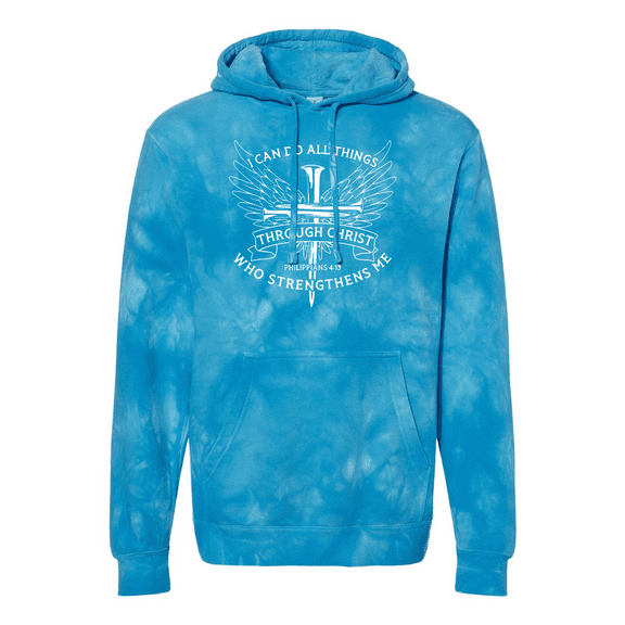 Trenz Shirt Company Christian I Can Do All Things Through Christ Philippians 4:13 Tie-Dye Hoodie-Aqua Blue-small