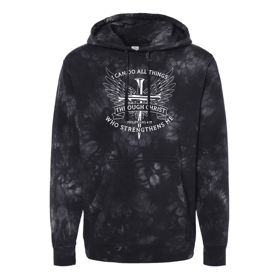 Trenz Shirt Company Christian I Can Do All Things Through Christ Philippians 4:13 Tie-Dye Hoodie-Black-medium