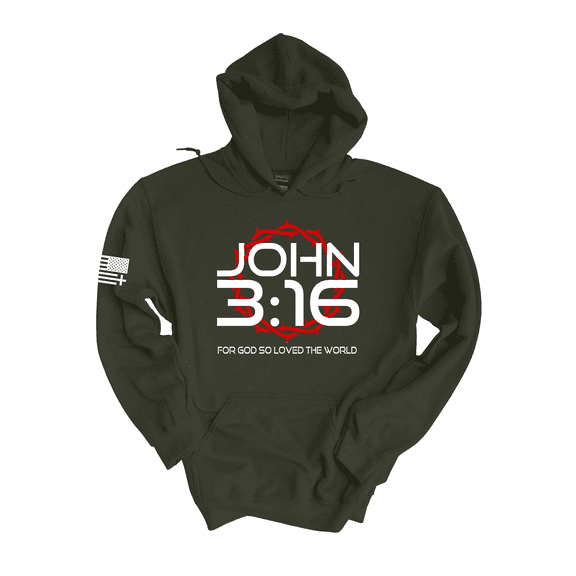 Trenz Shirt Company Christian John 3:16 For God So Loved The World Scripture Long-Sleeve Hoodie-Military-small