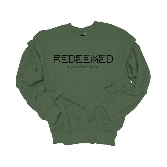 Trenz Shirt Company Christian Redeemed Ephesians 1:7 Scripture Long-Sleeve Crewneck Sweatshirt-Military-xl