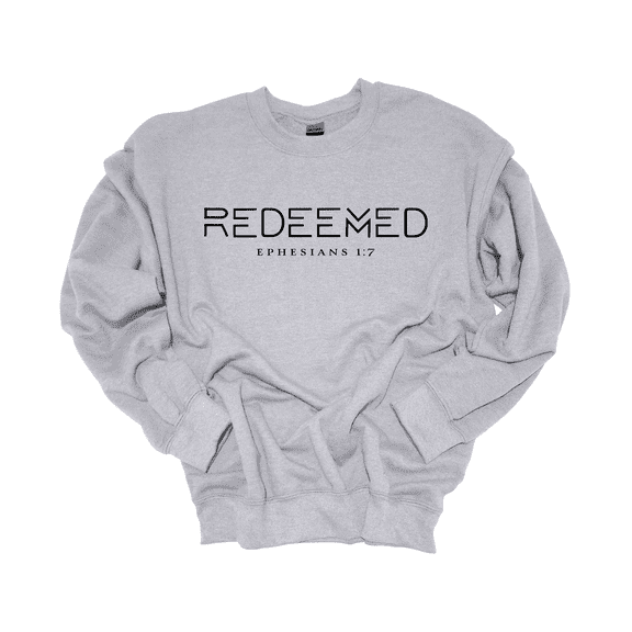 Trenz Shirt Company Christian Redeemed Ephesians 1:7 Scripture Long-Sleeve Crewneck Sweatshirt-Sports Grey-small