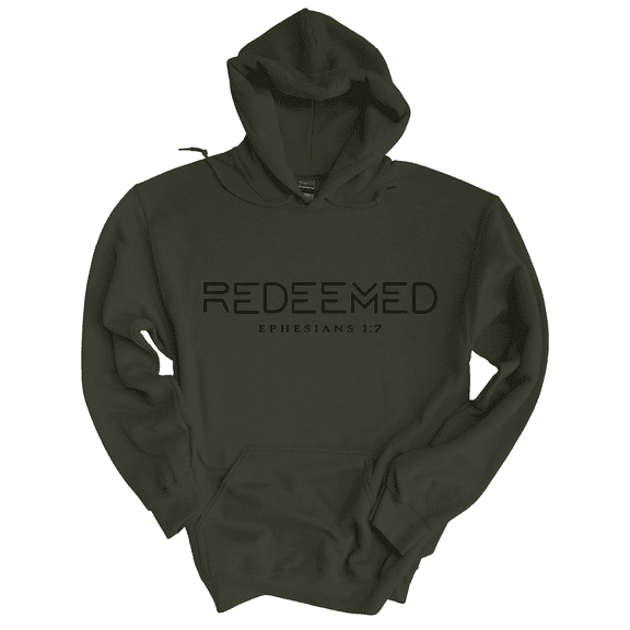 Trenz Shirt Company Christian Redeemed Ephesians 1:7 Scripture Long-Sleeve Hoodie-Military-xxxl