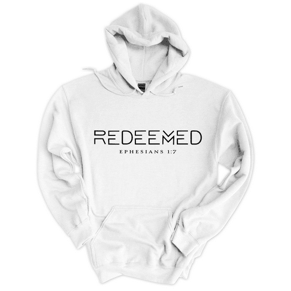 Trenz Shirt Company Christian Redeemed Ephesians 1:7 Scripture Long-Sleeve Hoodie-White-medium