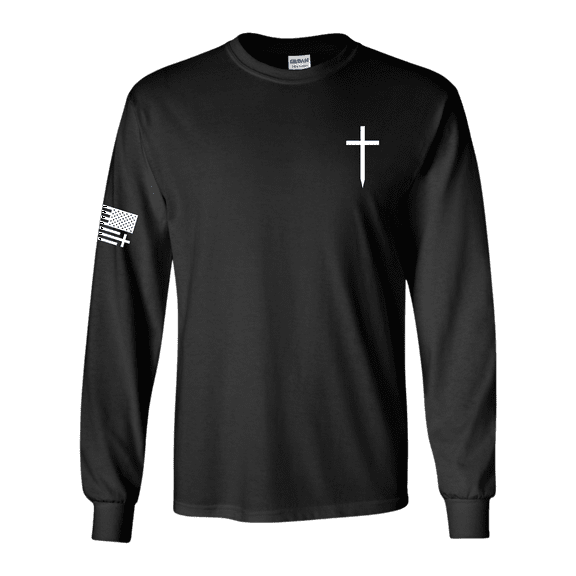 Trenz Shirt Company Christian Shirt Faith Cross Crest American Flag Mens Long-Sleeve Graphic T-Shirt-Black-large